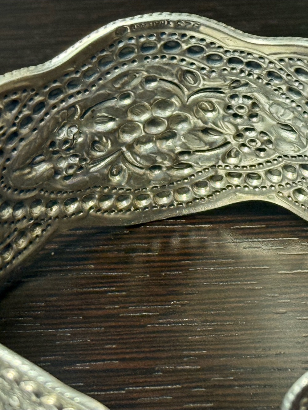 Vintage Silver Floral Engraved Cuff Bracelet 925 Thailand - Picture 2 of 4